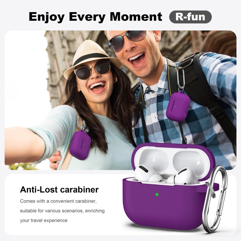 R-fun for AirPods Pro 2nd/1st Generation Case with Cleaner Kit,Soft Silicone Protective Case Cover for Apple AirPod Pro 2/1 for Women Men,AirPods Pro Case Accessories with Keychain,Violet - Image 2